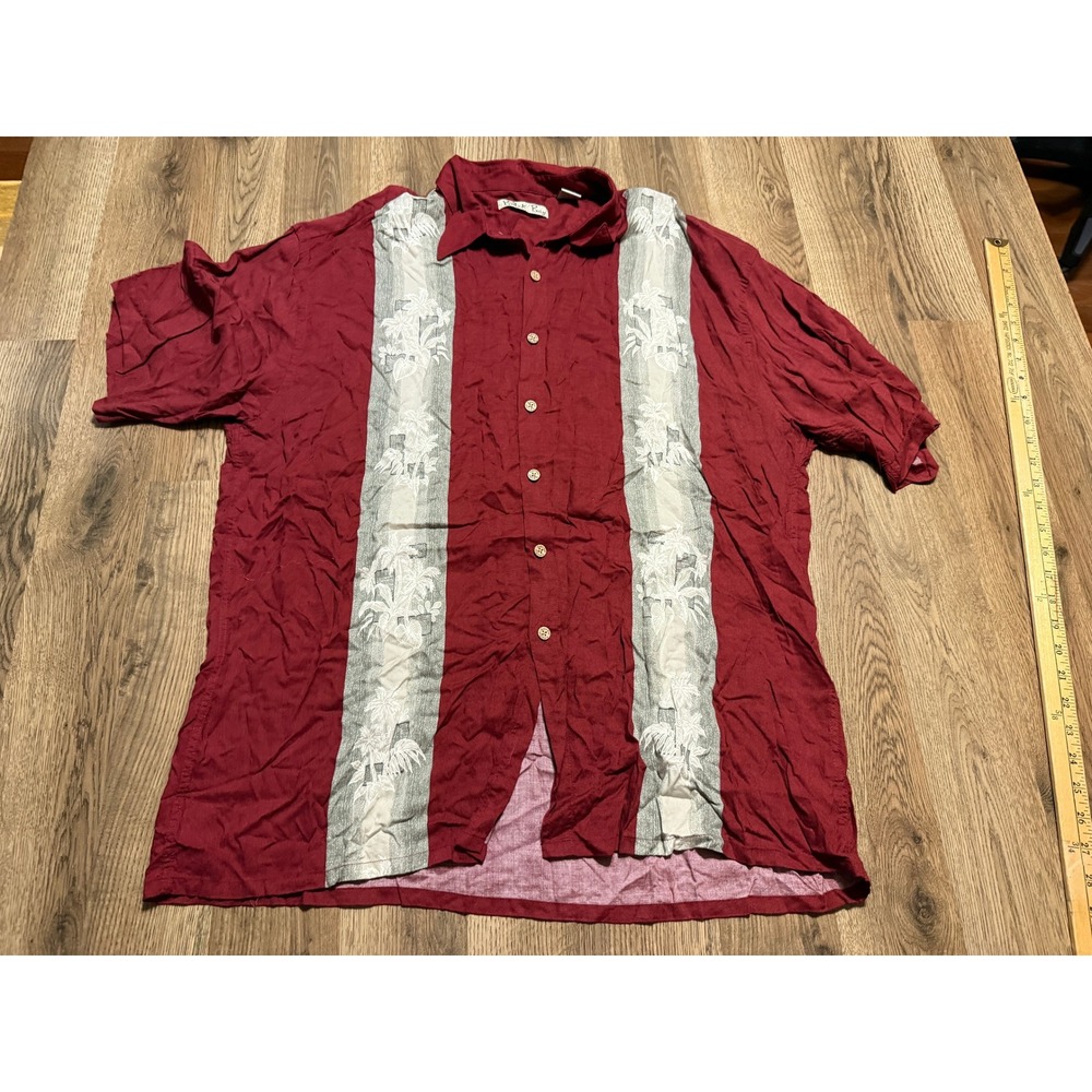 Back Bay Shirt Mens XXL Burgundy Rayon Palm Tree Panel Short Sleeve Button Up
